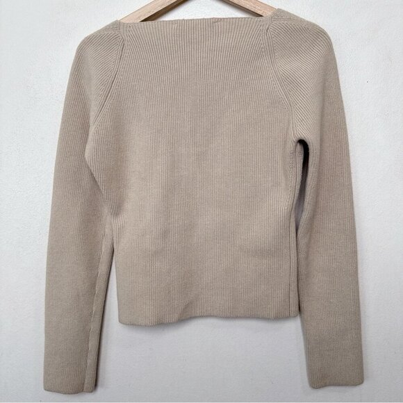 Zara Womens Large Square Neck Ribbed Wool Sweater In Tan Color - Picture 14 of 14